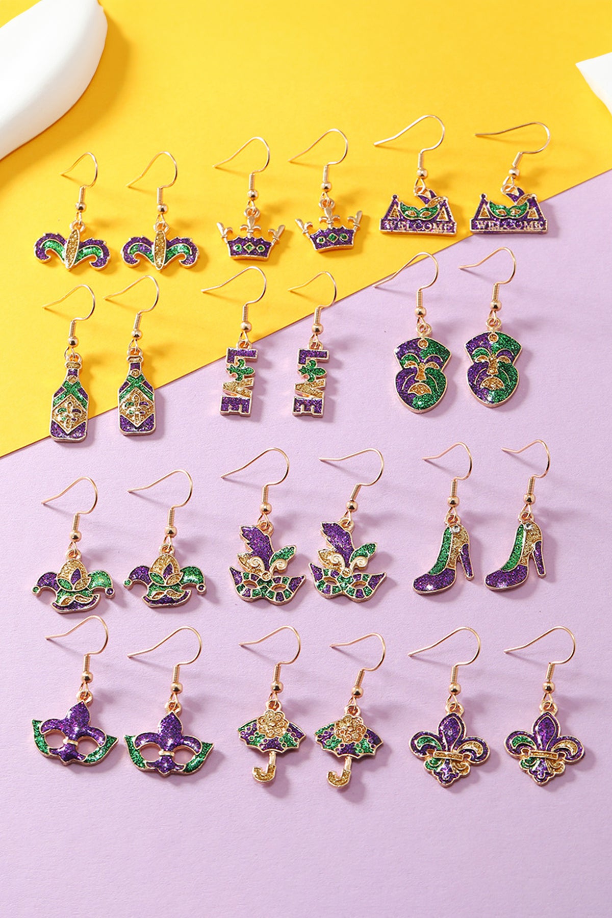 Gold Bold Shimmery Fleur De Lis Open Hook Earrings