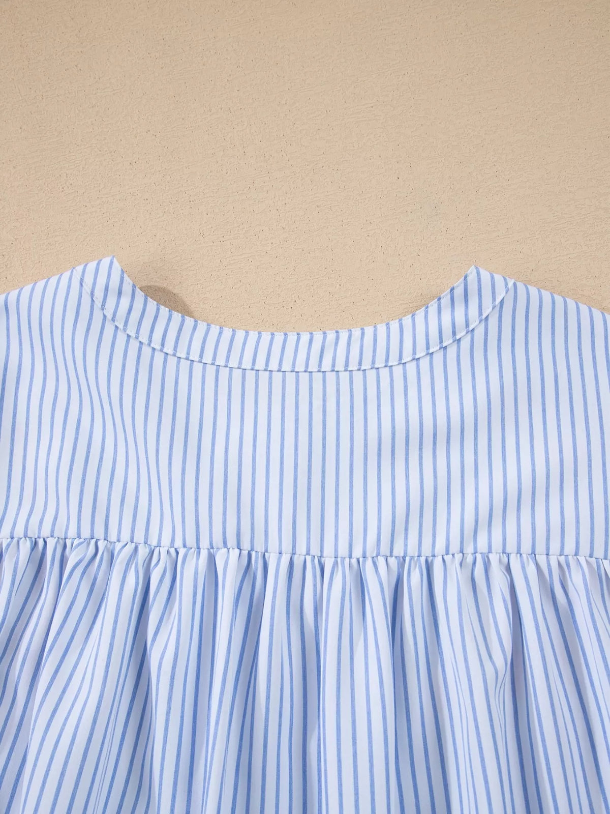 Stripe Floral Embroidered Billowy Sleeve Tunic Baggy Shirt