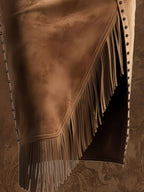 Studded Suede Fringe Midi Skirt