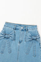 Acid Wash Bowknot Details High Waist Denim Skirt