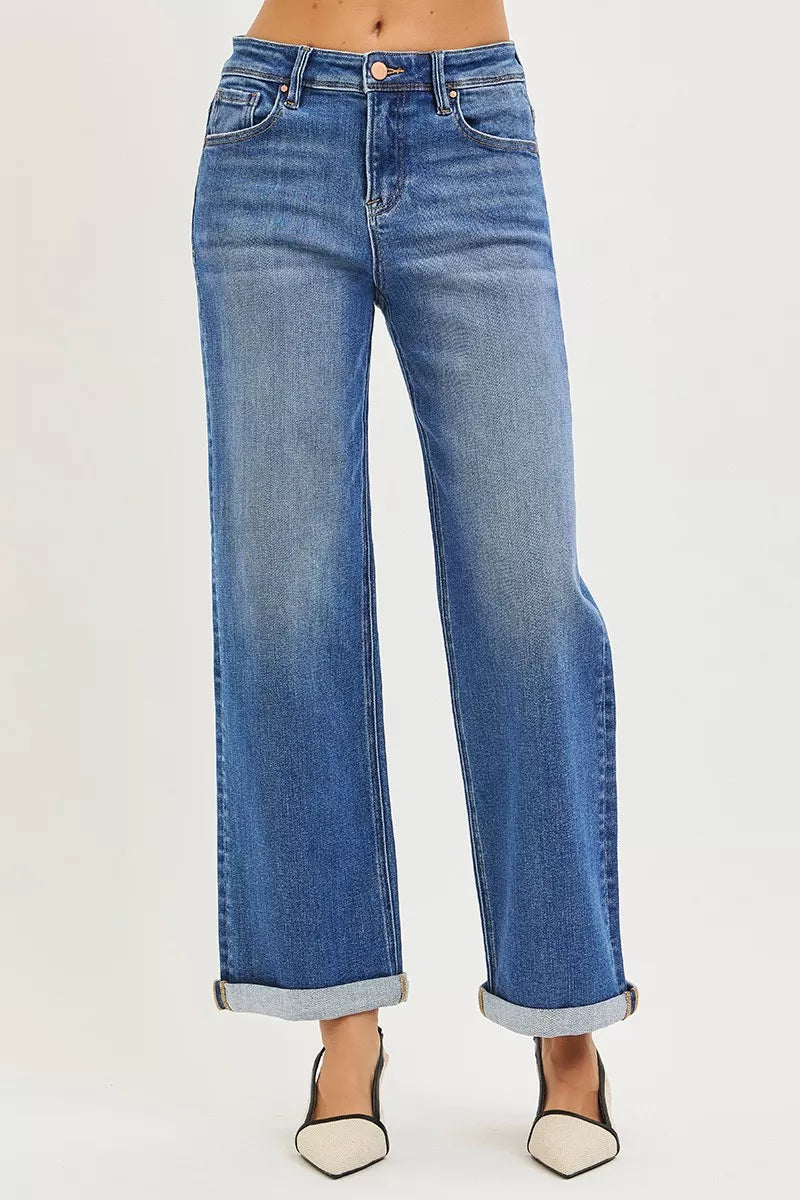 RISEN Full Size High Rise Relaxed Fit Ankle Straight Cuff Jeans Plus Size