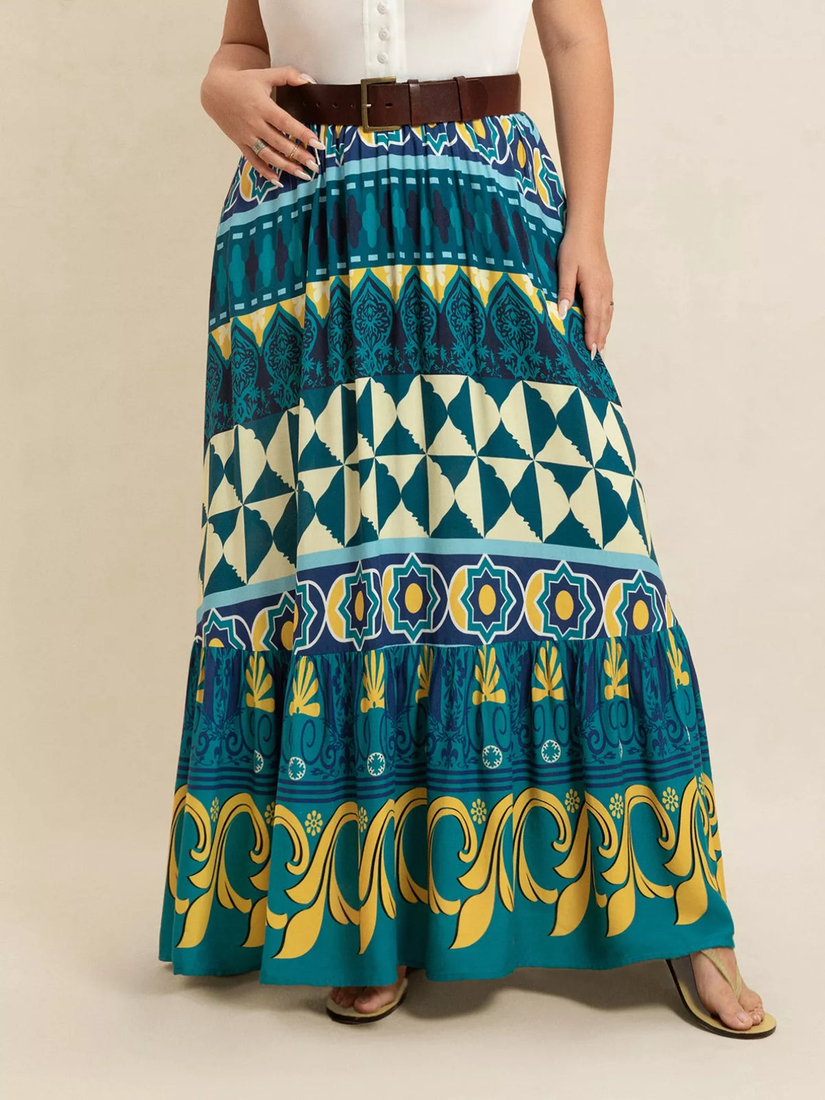 Plus Size Printed Maxi Skirt