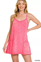 Zenana Acid Washed Mini Dress With Built-in Romper Liner