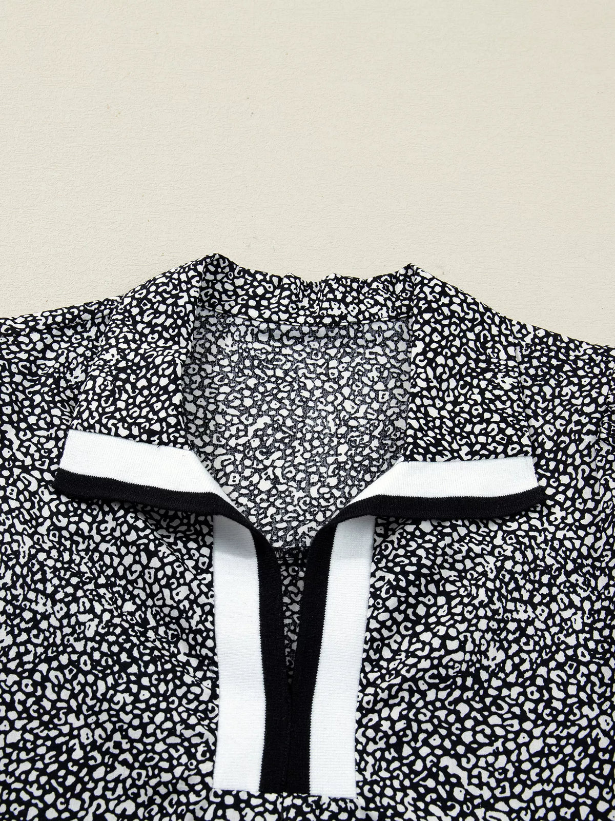 Leopard Print Contrast Striped Trim Polo Collar Short Sleeve Dress with Pockets