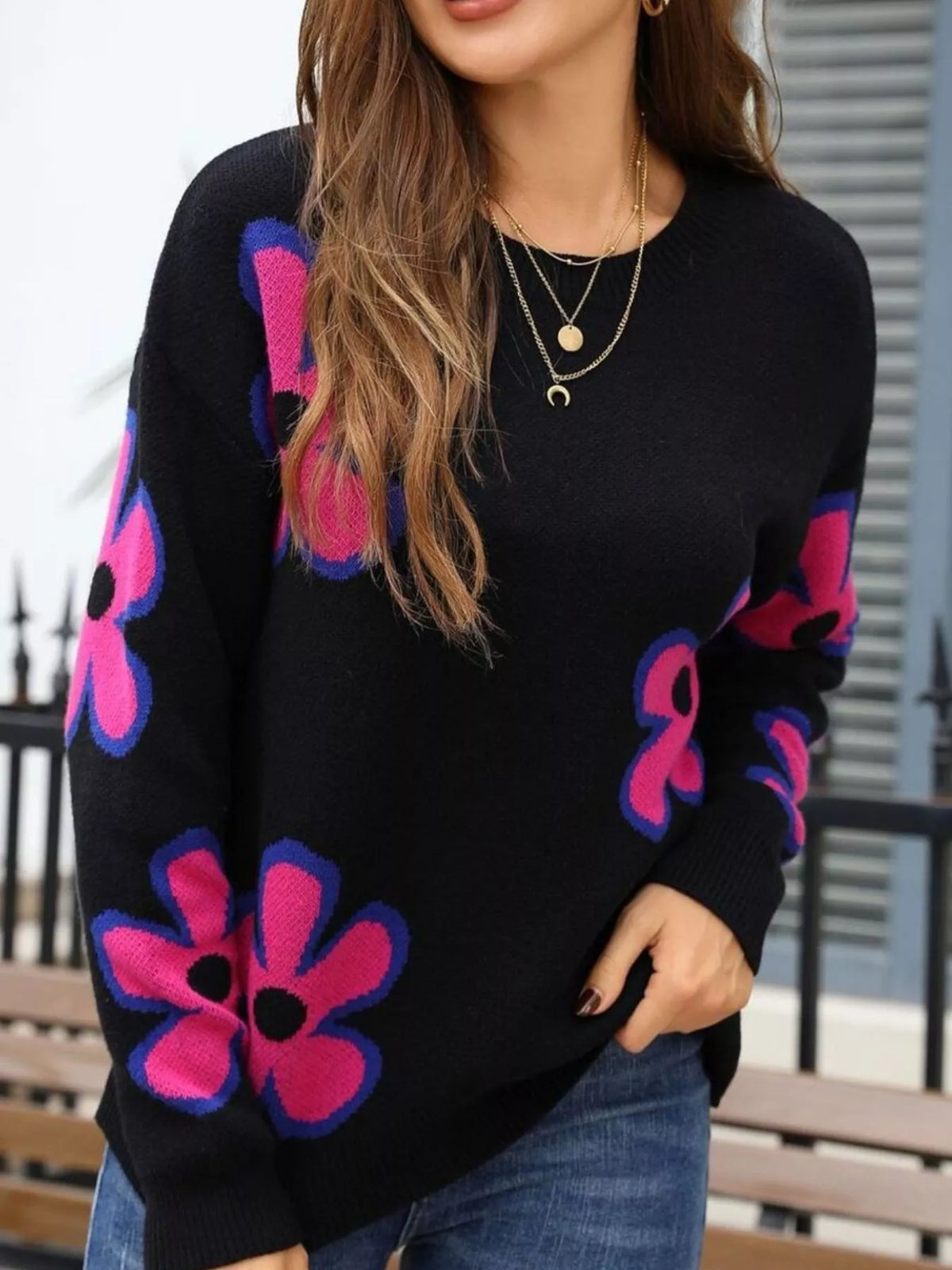 Floral Crew Neck Sweater