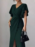 Surplice Flutter Sleeve Maxi Dress