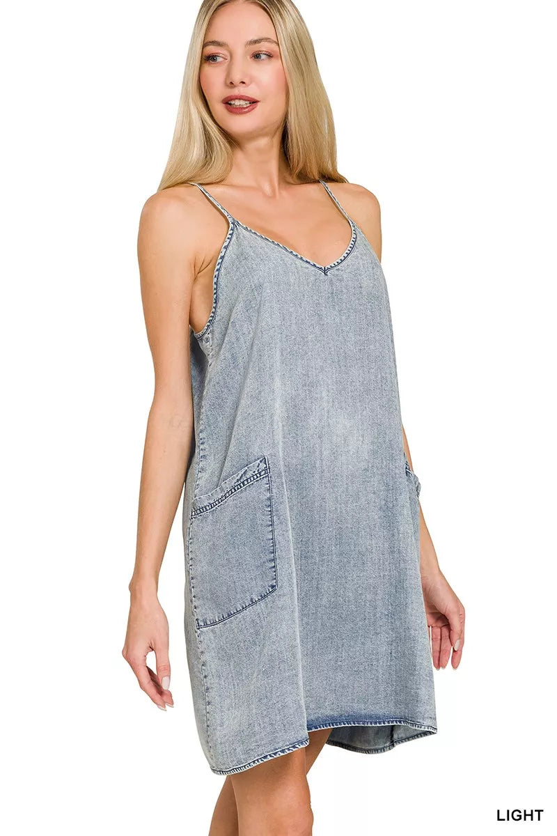 Zenana Enzyme Stone Washed Lyocell Mini Dress