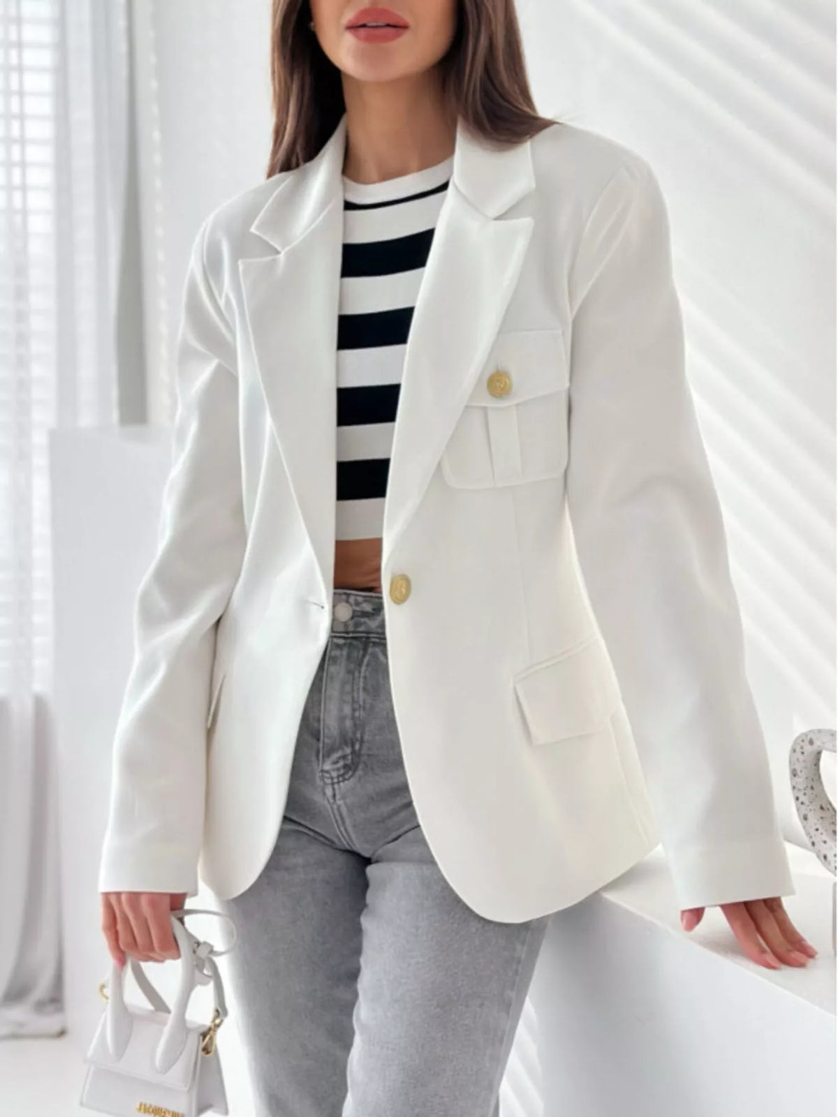 Lapel Collar One Button Blazer