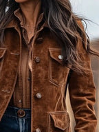 Full Size Button-Down Long Sleeve Jacket Plus Size