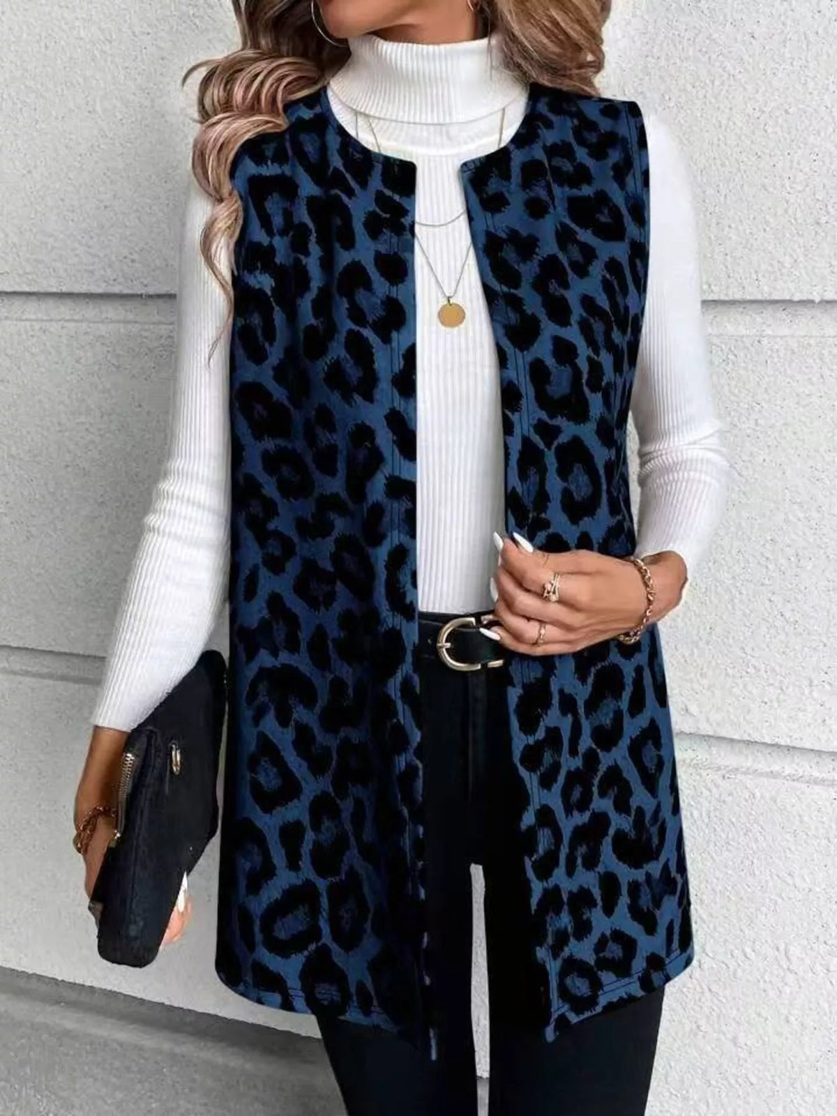 Sleeveless Leopard Print Vest Coat