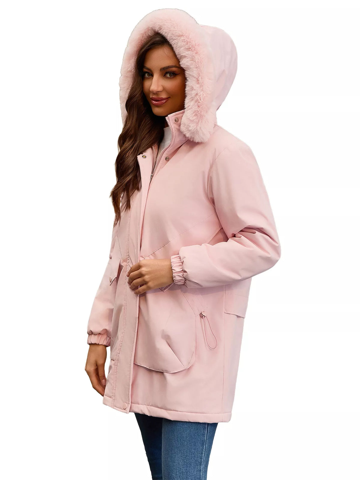 Full Size Fur Hooded Warm Winter Parka Outerwear Plus Size