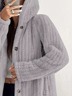 Full Size Fleece Button Up Hooded Outerwear Plus Size