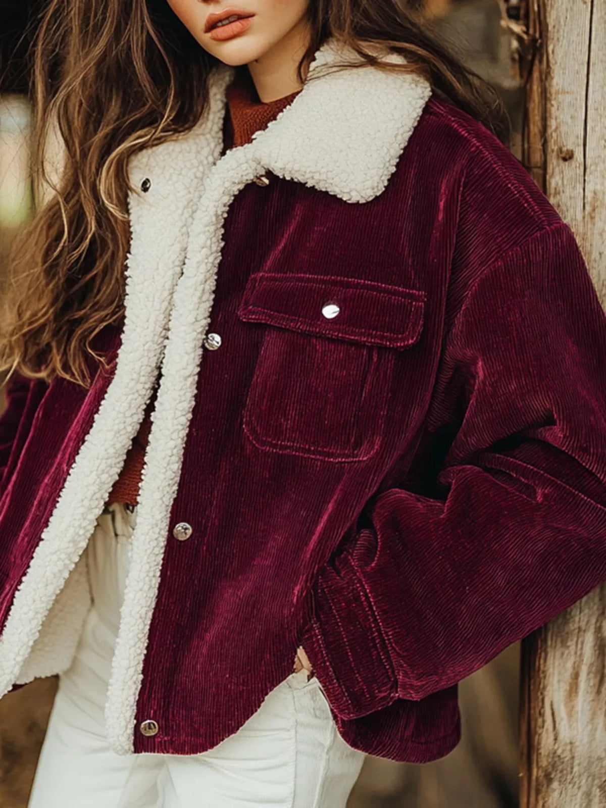 Sherpa Collar Corduroy Button-Up Jacket