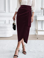 Side Tied Velvet Skirt