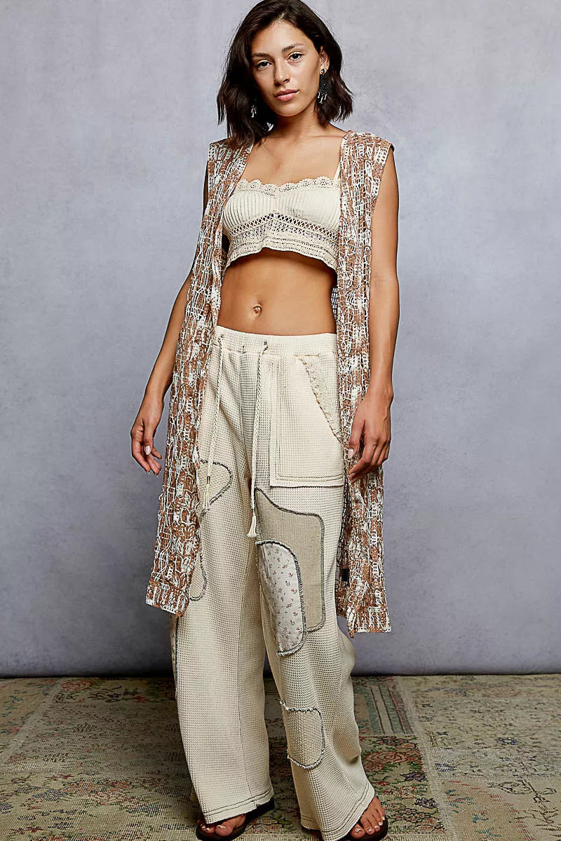 POL Metal Button Down Crochet Sleeveless Longline Cardigan