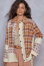 POL Plaid Contrast Button Down Shacket