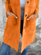 Full Size Button-Down Long Sleeve Longline Coat Plus Size