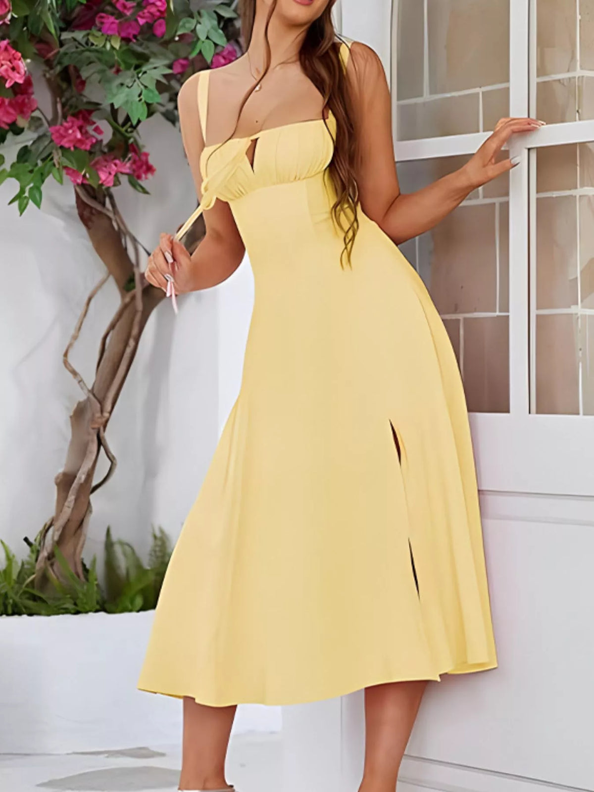 Tie-Front A-Line Midi Dress