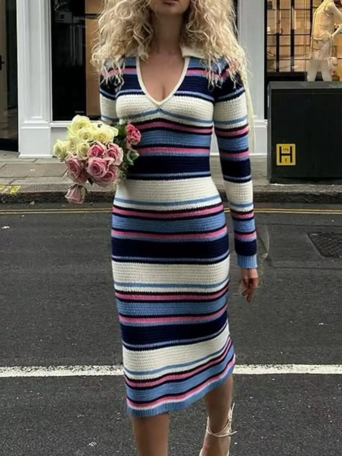 Striped Knitted Bodycon Sweater Dress