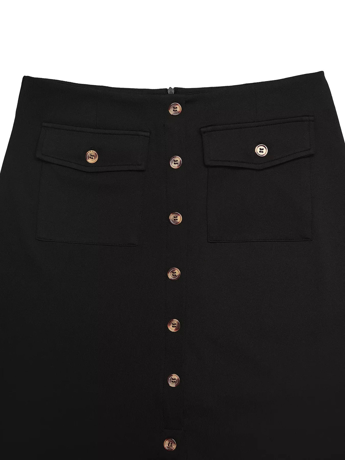 Button-Front Pocketed Midi Skirt