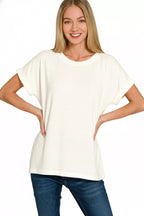 Zenana Soft Melange Hacci Short Sleeve Round Neck Top