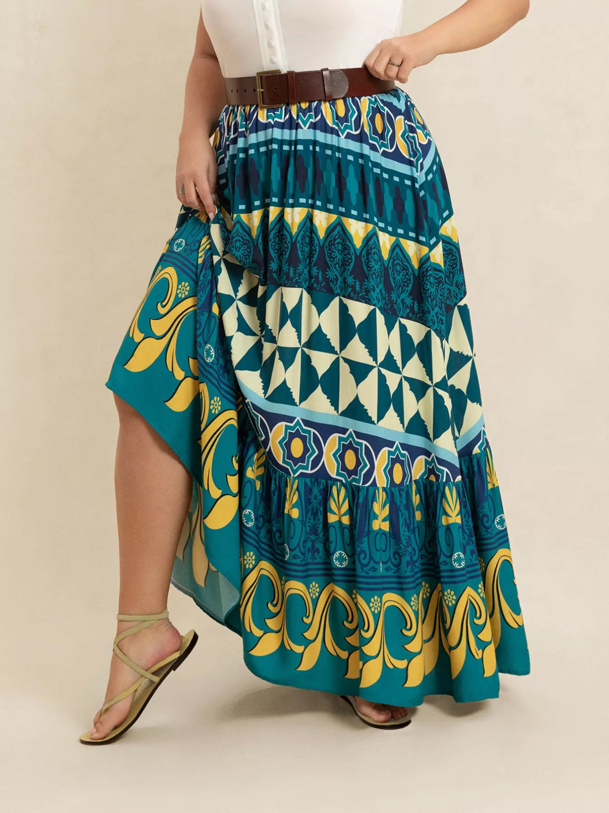 Plus Size Printed Maxi Skirt