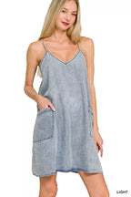 Zenana Enzyme Stone Washed Lyocell Mini Dress