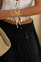 Bohemian Tiered Maxi Skirt with Drawstring Waist