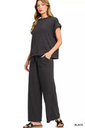 Zenana Cotton Slub Short Sleeve Tee and Pants Set