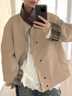 Contrast Plaid Snap Down Jacket