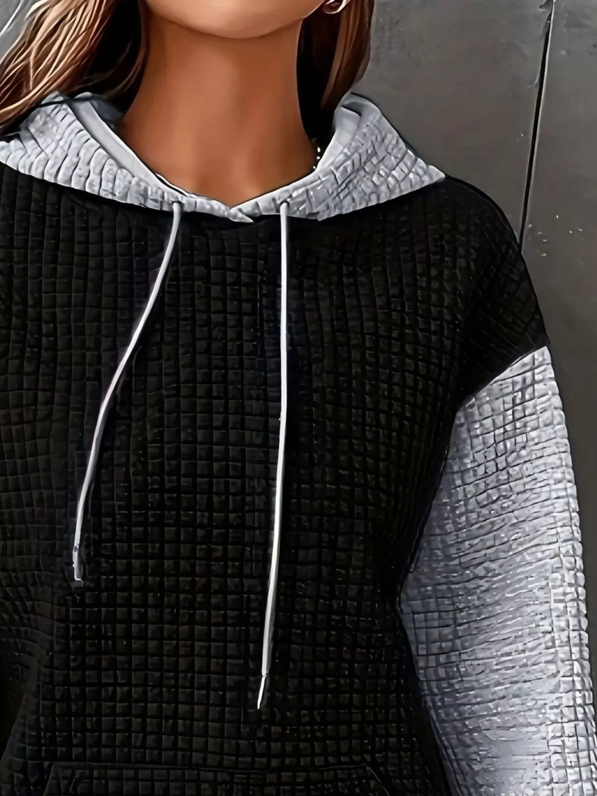 Full Size Textured Kangaroo Pocket Hoodie Plus Size