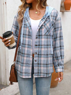 Hooded Plaid Button-Up Shirt